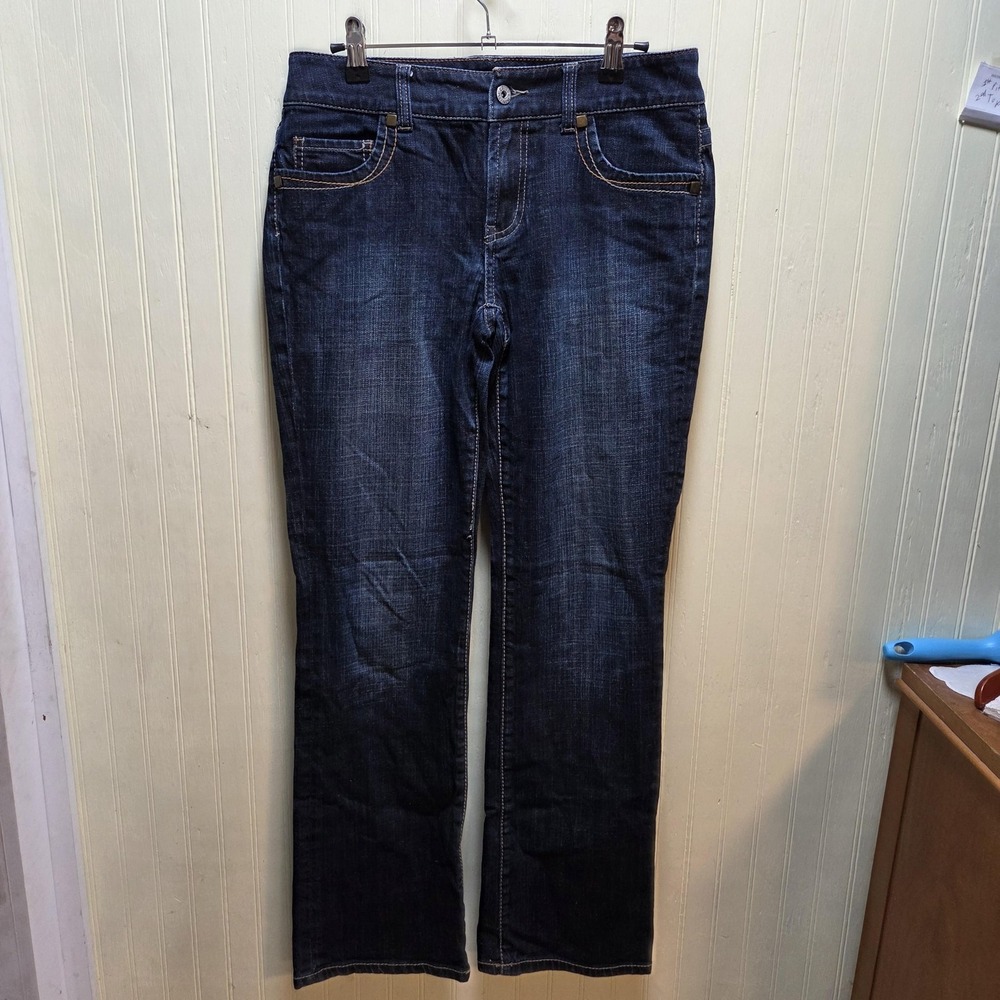Chico's Platinum Jeans Womens 0.5 Blue Dark Straight Studded Stretch Denim Pants